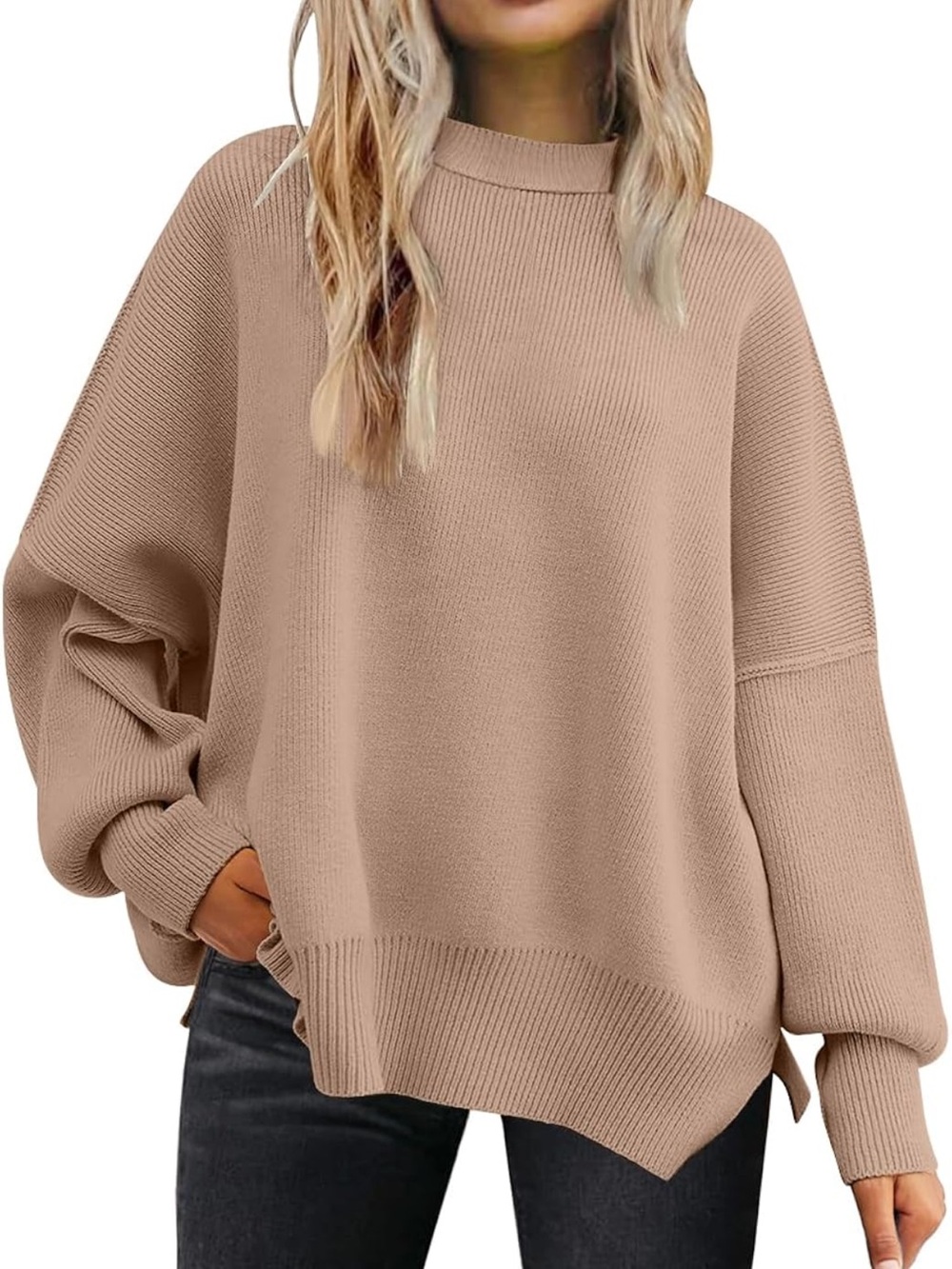 Cozy Oversized Crew Neck Sweater in Taupe